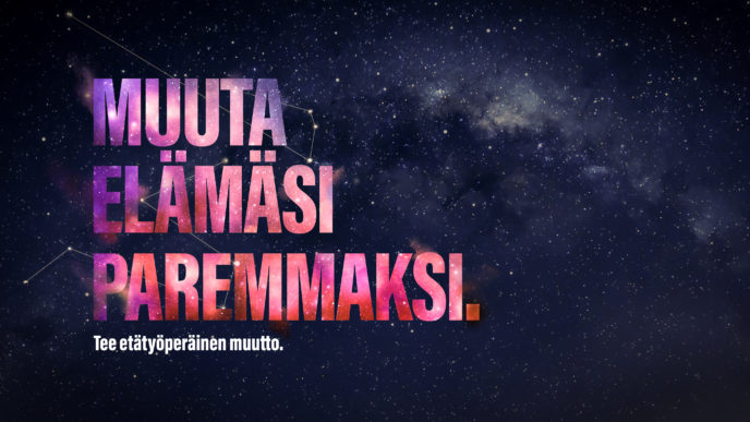 Muuta elämäsi paremmaksi -teksti punaisella kirjoitettuna tähtitaivas taustalla.