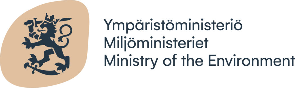 Leijona logo ruskealla pohjalla ja teksti jossa lukee ympäristöministeriö.