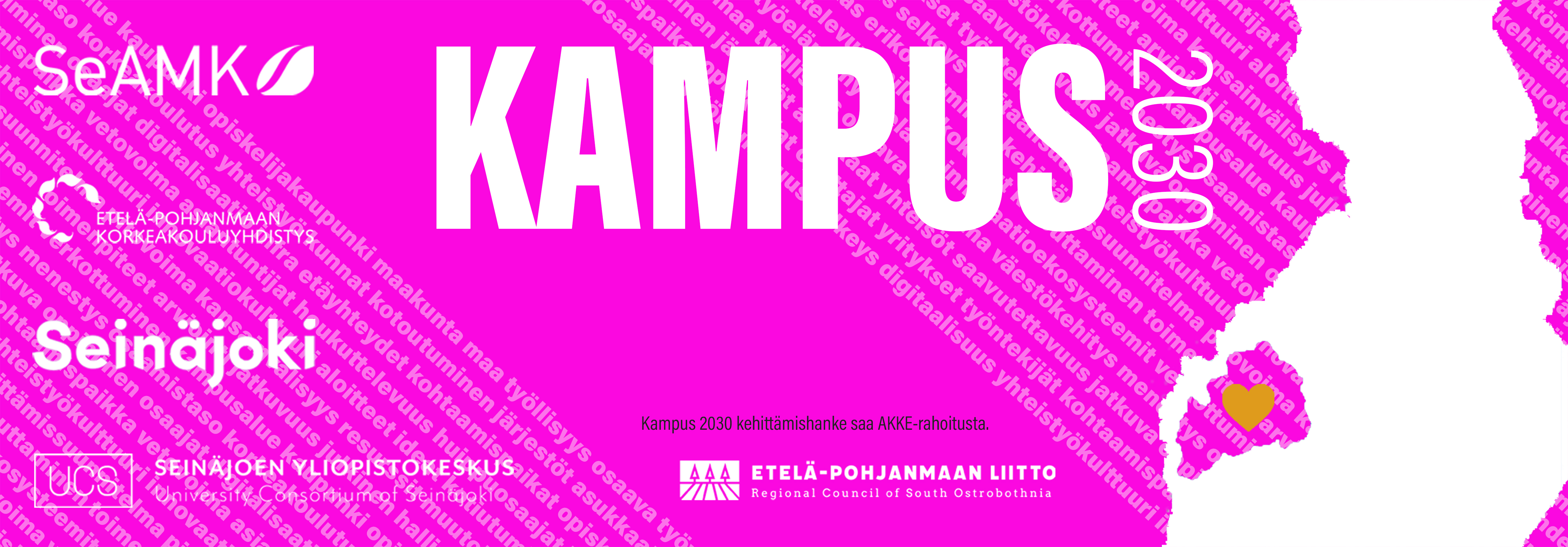 Kampus 2030 hankkeen logo ja rahoittajien logot. 