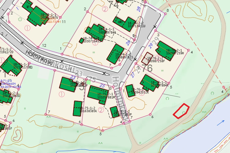 Karttakuva Holminkosken jättipalsamipaikasta.