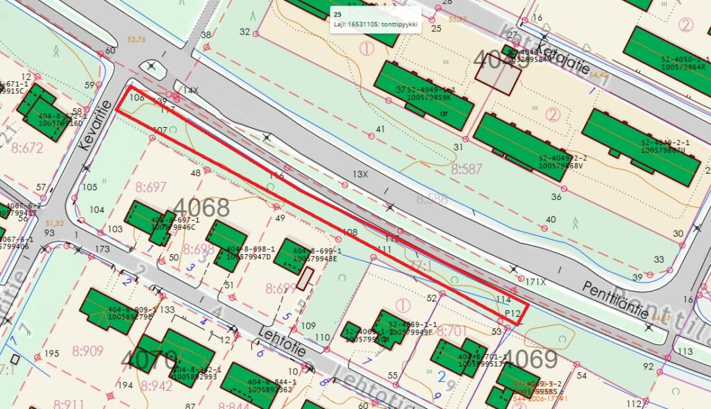 Karttakuva Penttiläntien jättipalsamin soolotalkoopaikasta. 