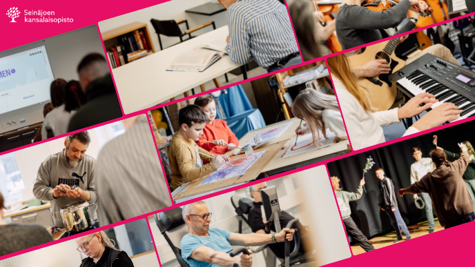 Kuvakollaasi henkilöistä erilaisissa harrastuksissa