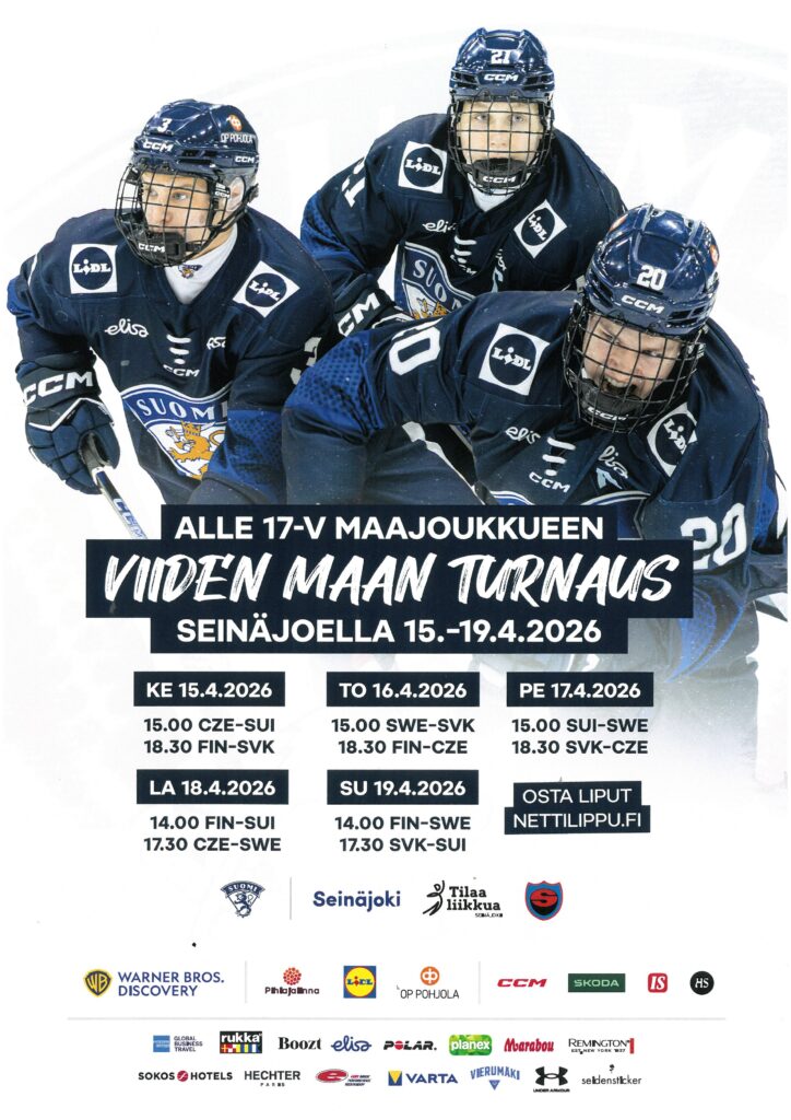 Mainos Alle 17-v maajoukkueen viiden maan turnauksesta Seinäjoella 15.-19.4.2026