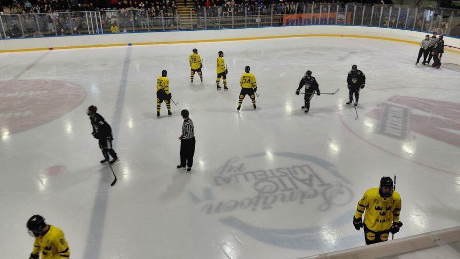 Jääkiekkoilijoita pelaamassa kaukalossa.